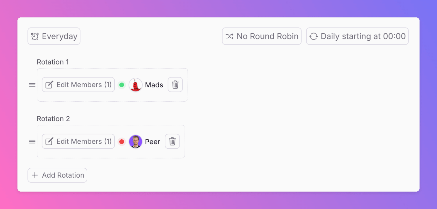 Explicit rotation dialog showing multiple groups with drag handles